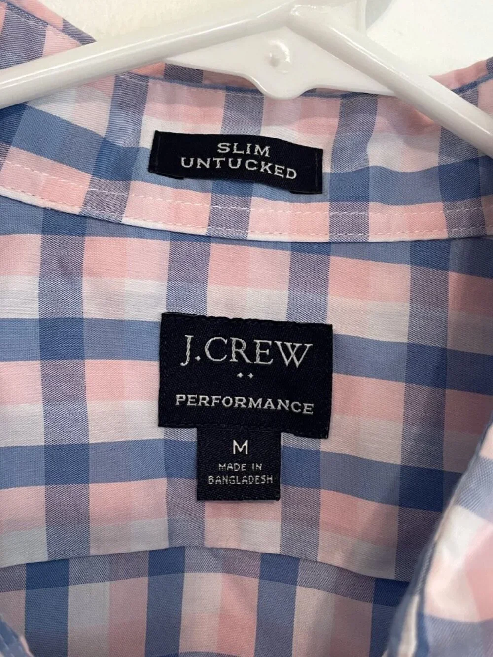 J. CREW Factory Mens Slim Untucked Flex Performance Casual Shirt Blue Pink Plaid